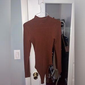 Forever21 brown ribbed turtleneck sweater bodysuit, size S, never worn